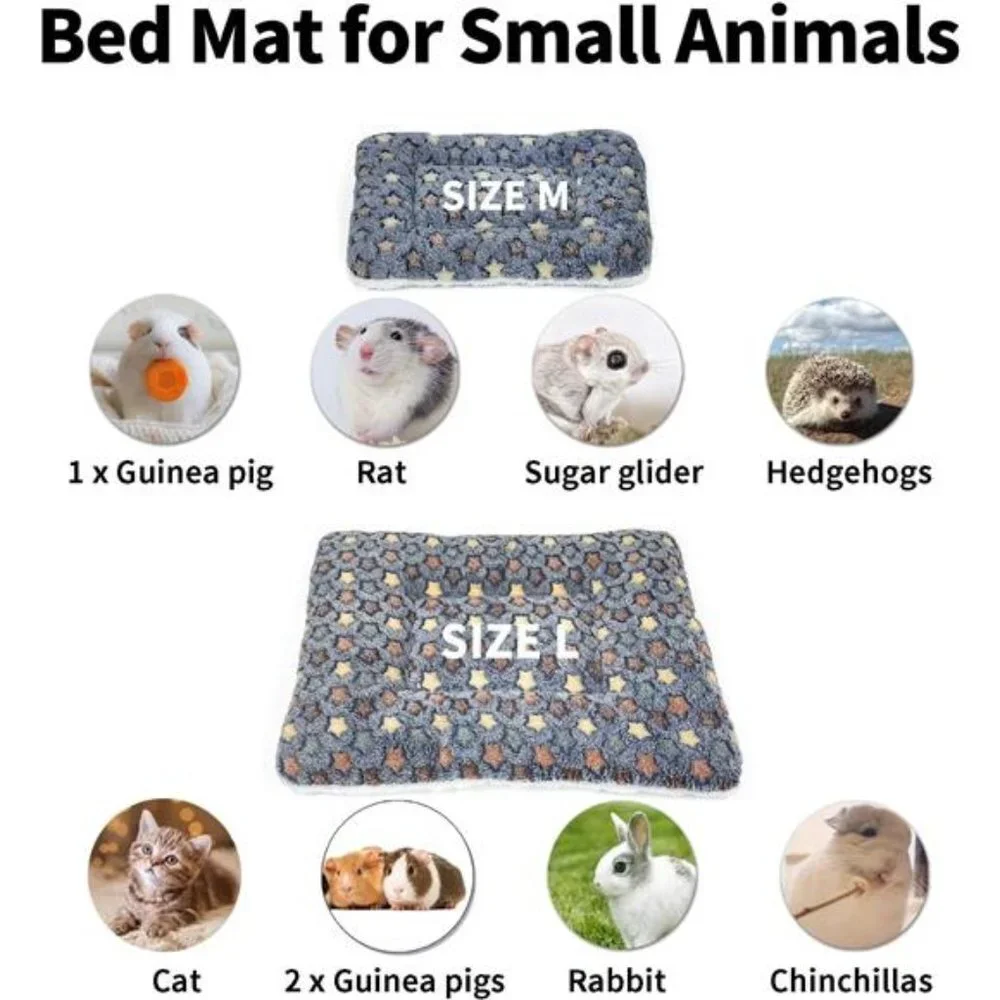 2 Pcs Guinea Pig Bed Mat Washable, Rabbit Winter Bed Pad for Indoor, Warm Bed